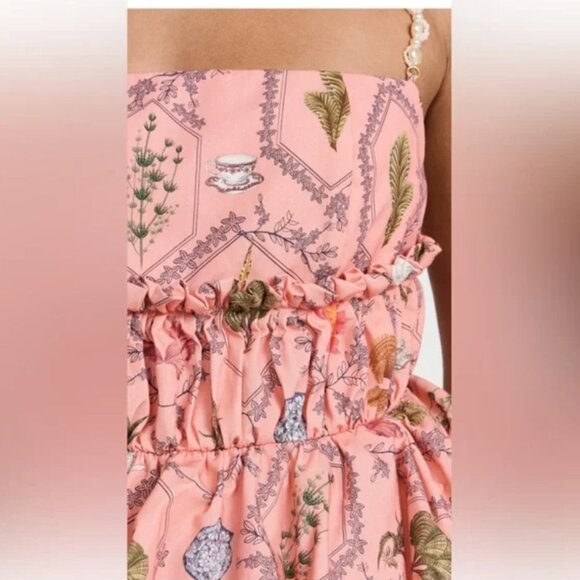 Agua by Agua Bendita Salvador Encaje Printed Cotton Mini Dress in Pink Multi NWT - Picture 3 of 13